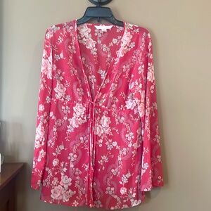 Vintage Victoria’s Secret Red Floral Print Short Robe- Size M/L